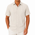 Chemise homme taille L en tissu écru rayé gris à manches courtes