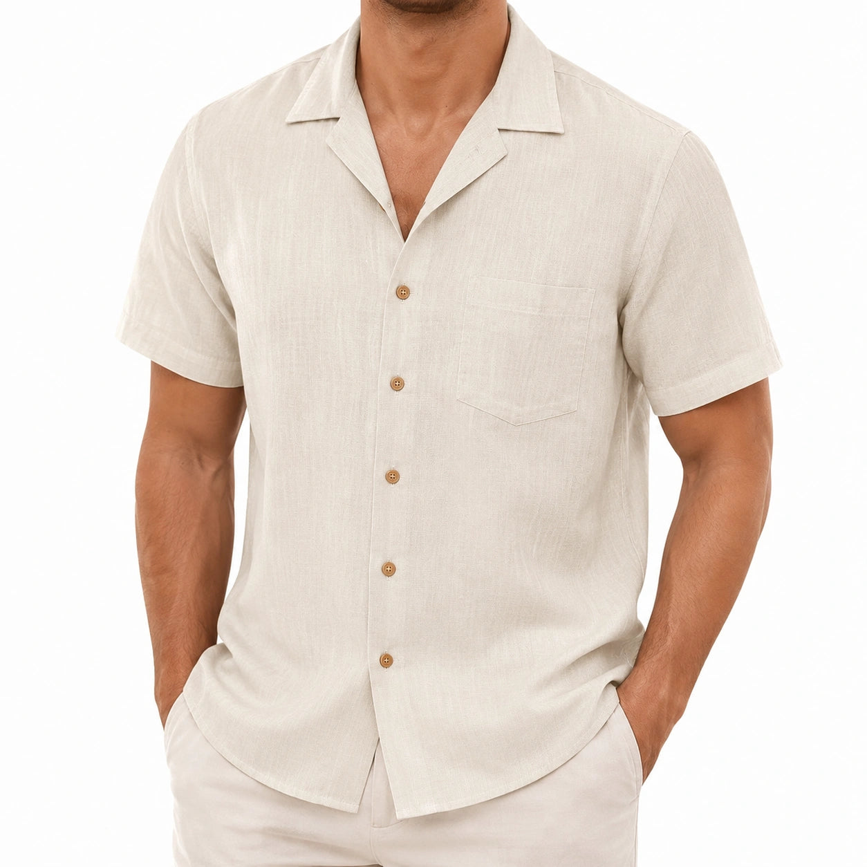 Chemise homme XL en tissu beige à manches courtes style décontracté