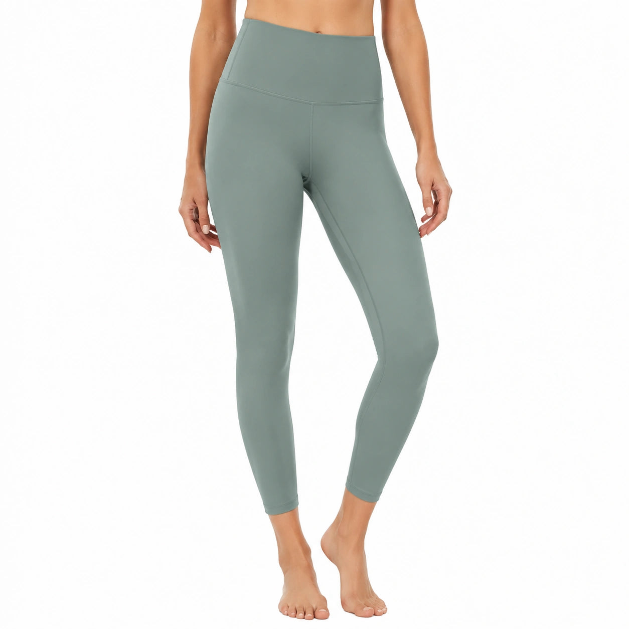 Legging de sport femme L vert sauge taille haute extensible ajusté