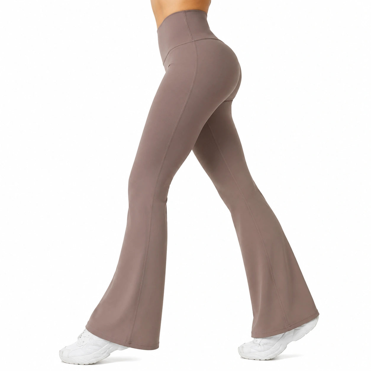 Pantalon évasé femme taille S en tissu extensible taupe à taille haute pour sport