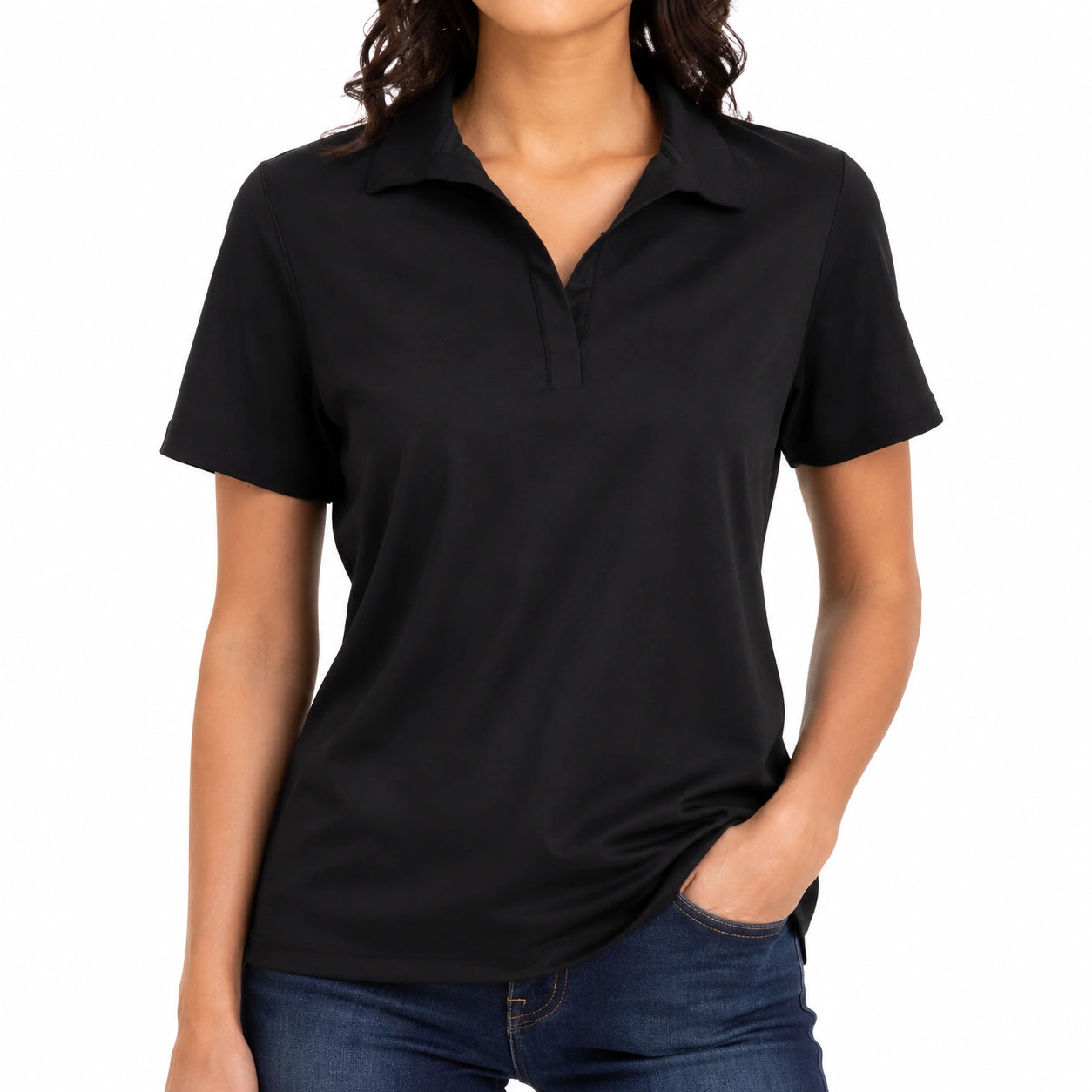 Polo femme taille L noir à manches courtes style sobre
