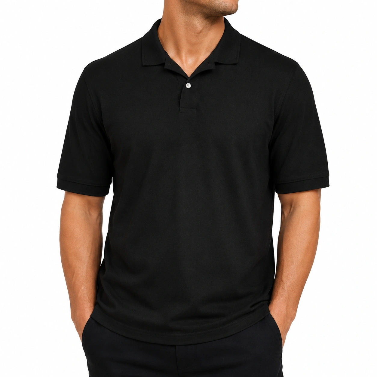Polo homme taille L en tissu noir à manches courtes style classique