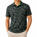 Polo homme L noir vert imprimé col contrasté manches courtes