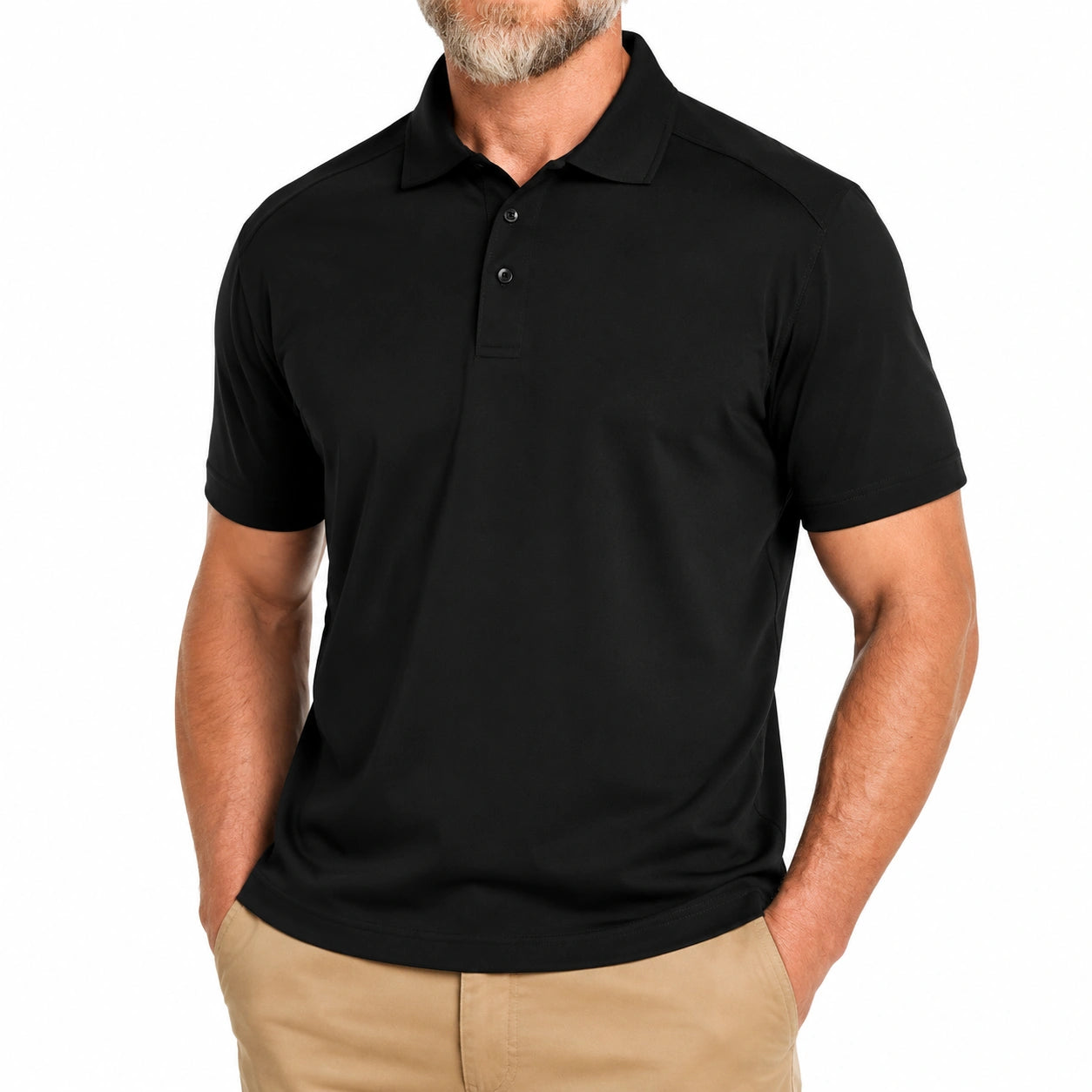 Polo homme XL noir en tissu synthétique manches courtes coupe classique