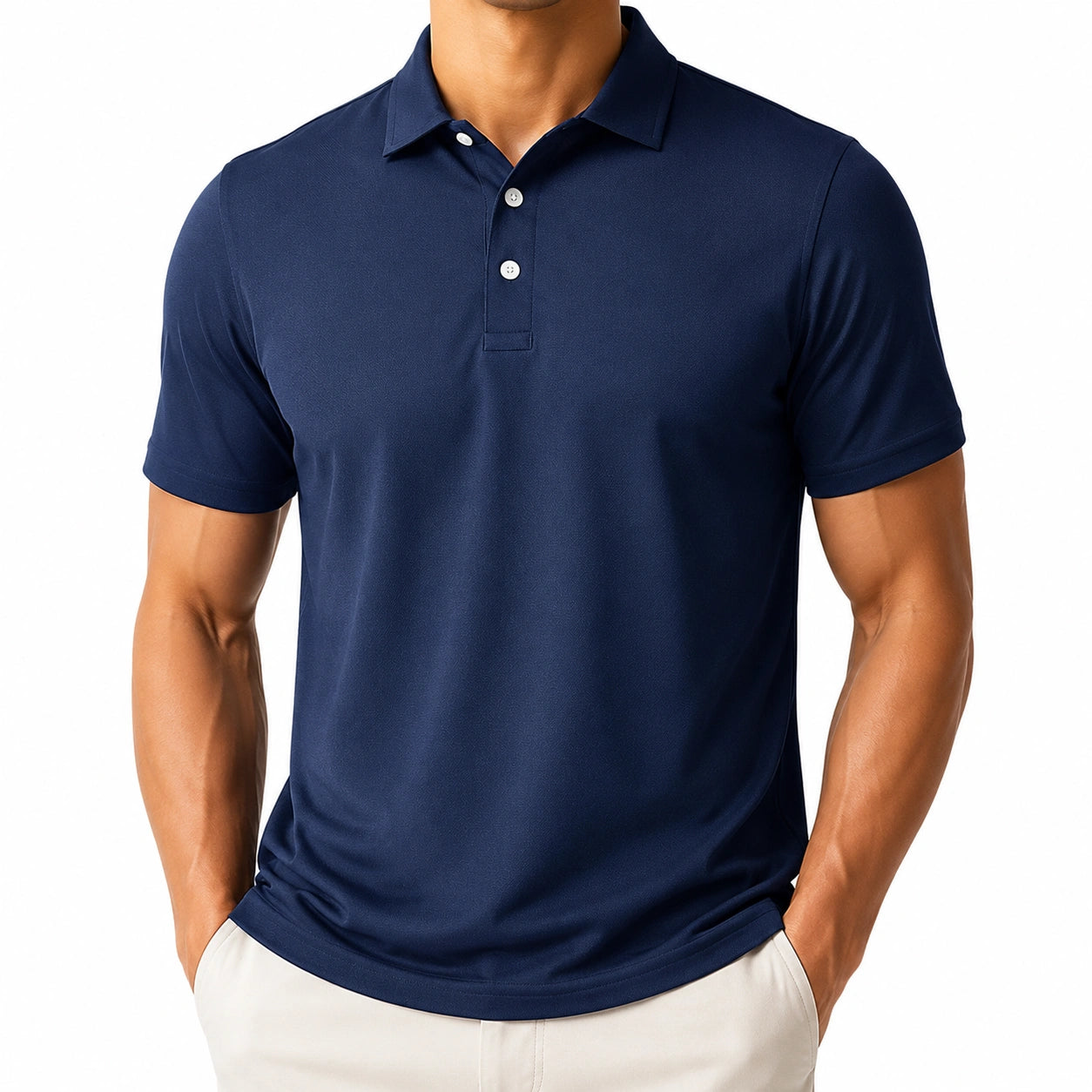 Polo homme taille M bleu marine en tissu synthétique à manches courtes