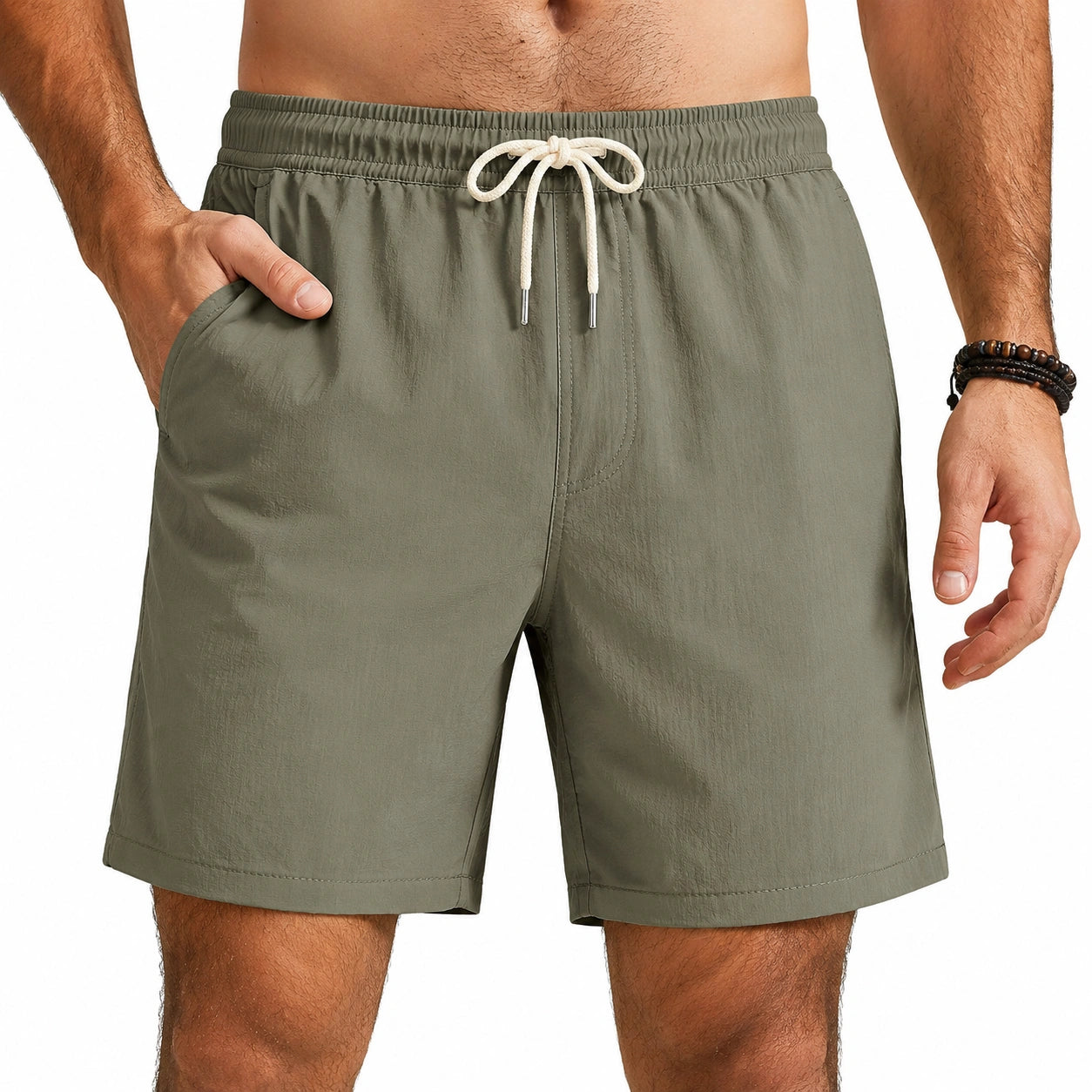 Short de bain homme XL vert kaki à cordon de serrage