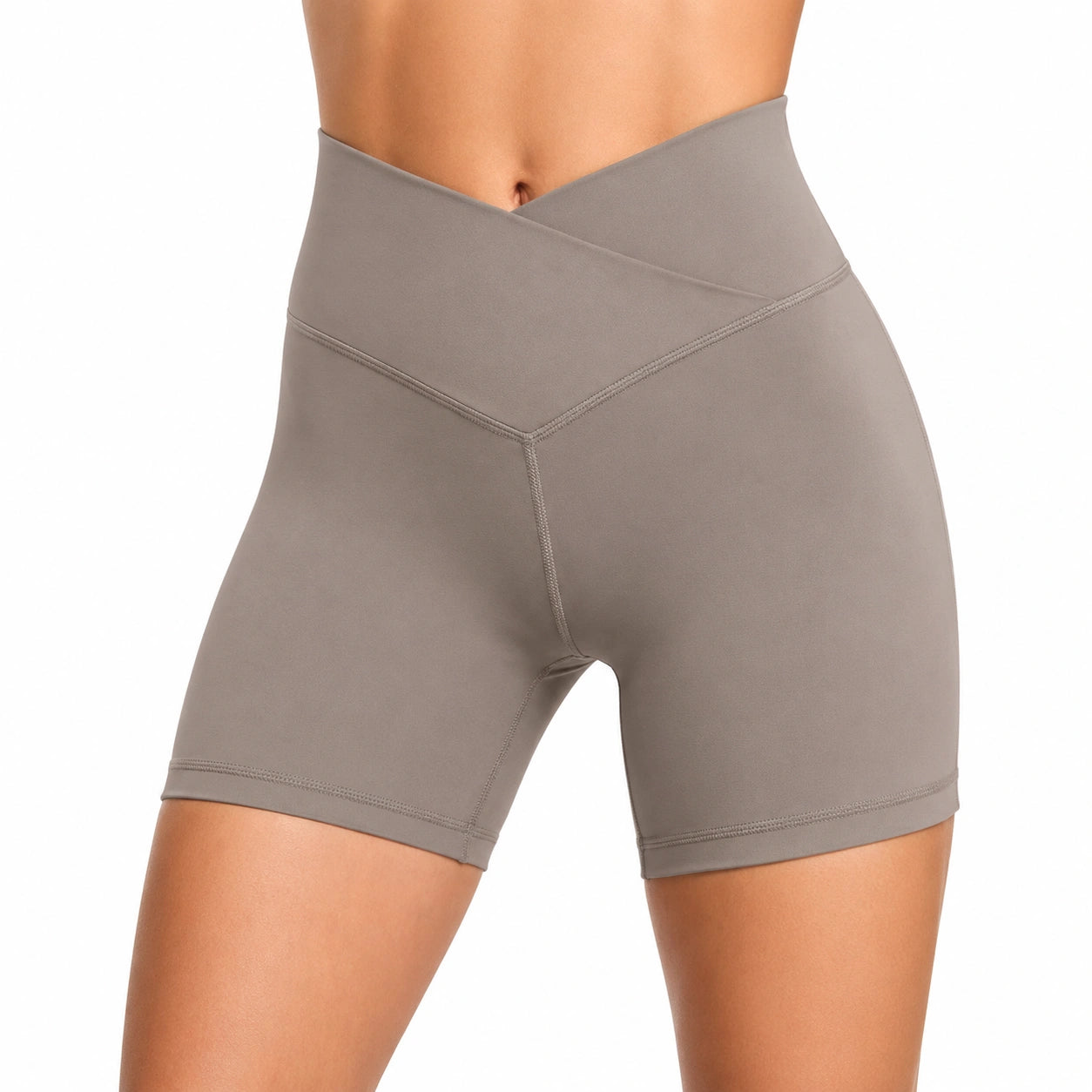 Short cycliste femme L tissu extensible taupe taille haute sportif