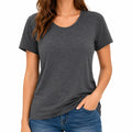 T-shirt femme M tissu gris anthracite col rond coupe décontractée