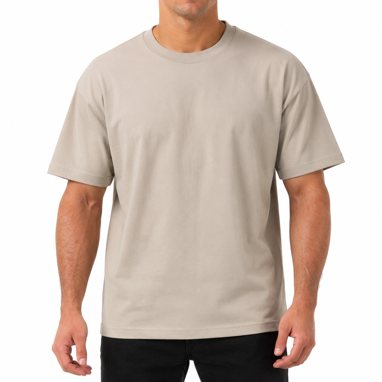 T-shirt homme M beige en tissu à manches courtes coupe ample