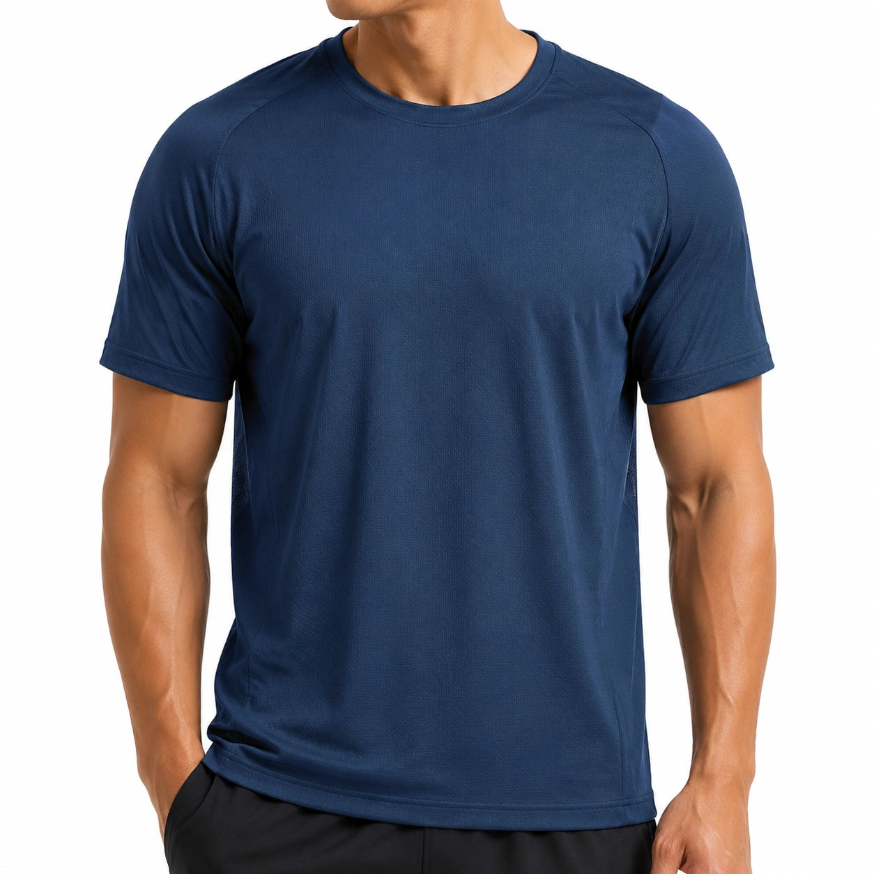 T-shirt homme M bleu marine en tissu synthétique à manches courtes style sportif
