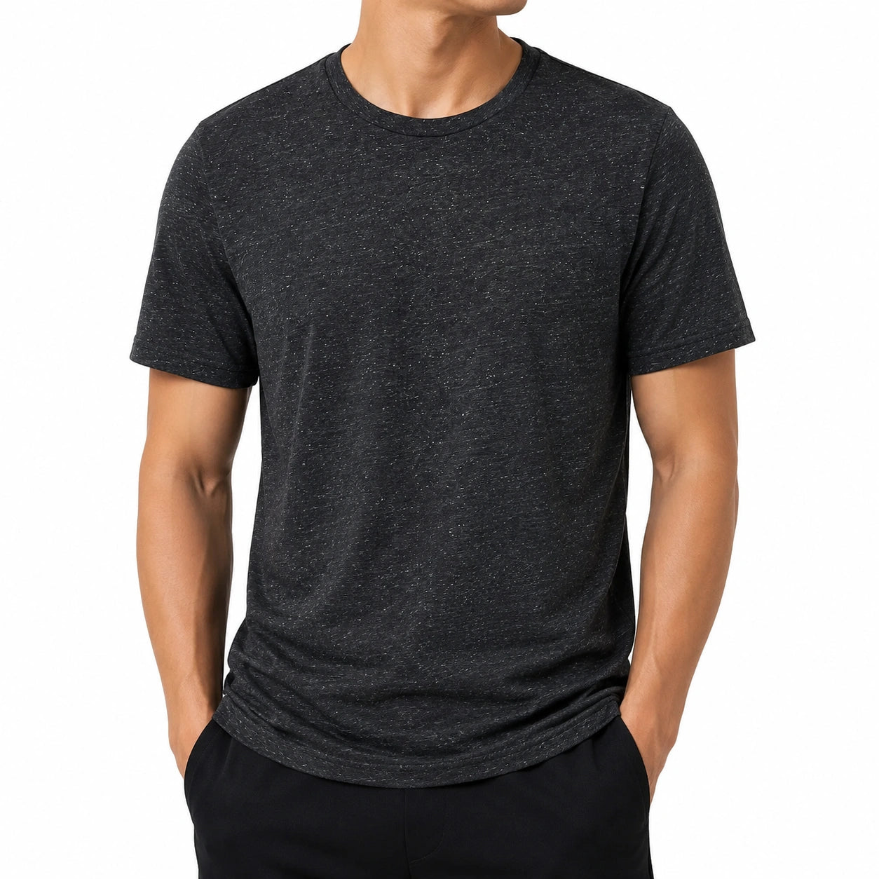 T-shirt homme taille L noir chiné à manches courtes col rond