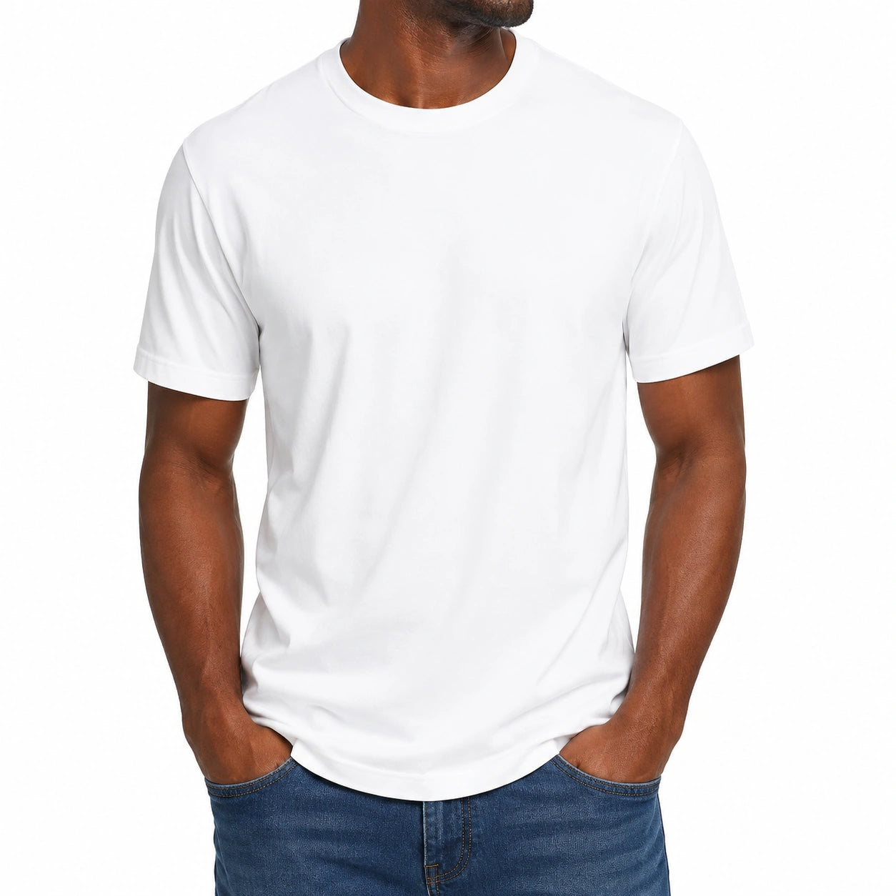 T-shirt homme XL en tissu blanc uni à col rond décontracté