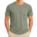 T-shirt homme M en textile vert kaki à col rond manches courtes coupe droite